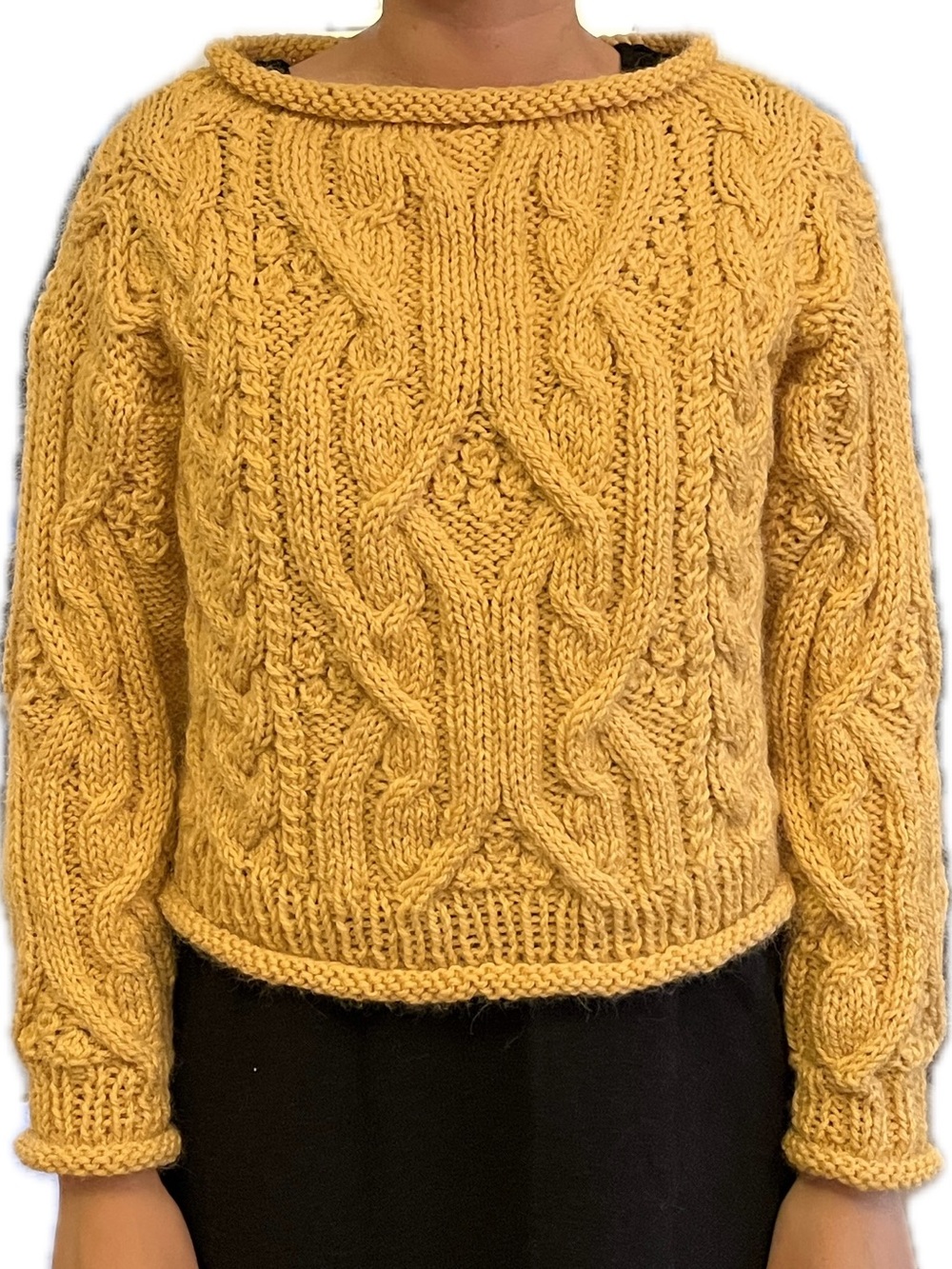 Handknit Cable Boatneck Yellow Sweater